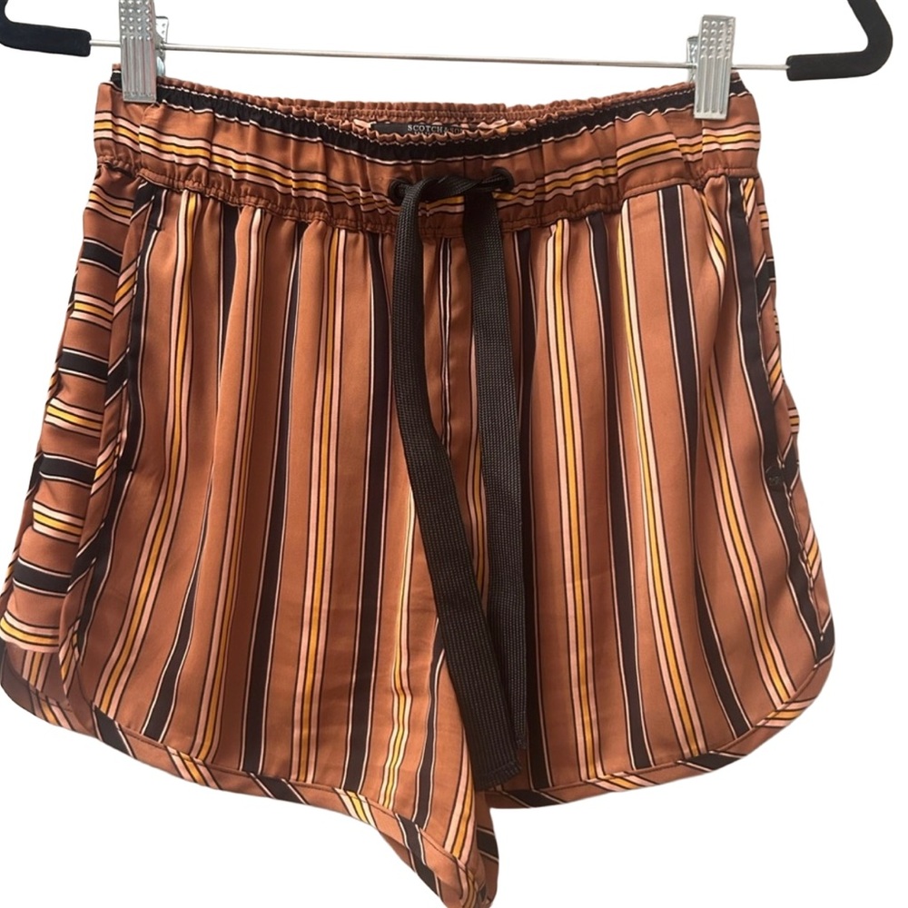 Luxury Satin Shorts Black, Brown And Gold Striped Drawstring Shorts